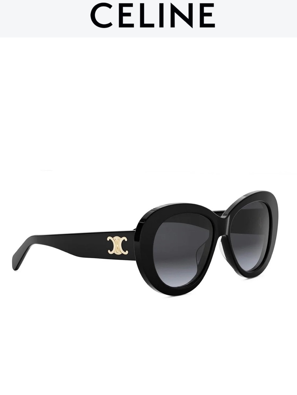 Celine Black Cat-Eye Sunglasses with Gold Logo Accent